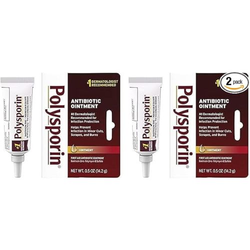 Polysporin First Aid Topical Antibiotic Skin Ointment with Bacitracin Zinc & Polymyxin B Sulfate, for Infection Protection & Wound Care, Neomycin-Free, Travel Size, 0.5 oz (Pack of 2)