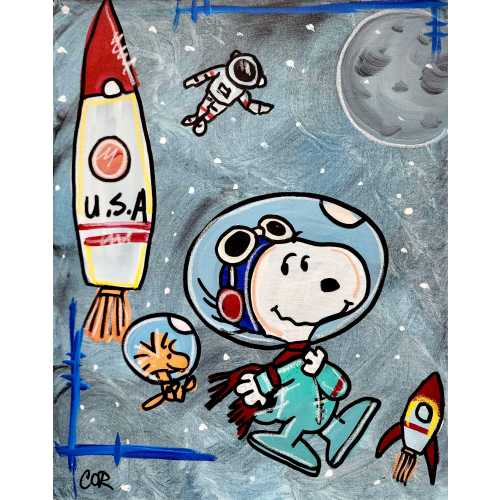 Space Walk Snoopy One of Kind Original Handmade Painting Chunky Wall Art Acrylic Expressionism Canvas 16 By 20 inch Create by Corbellic