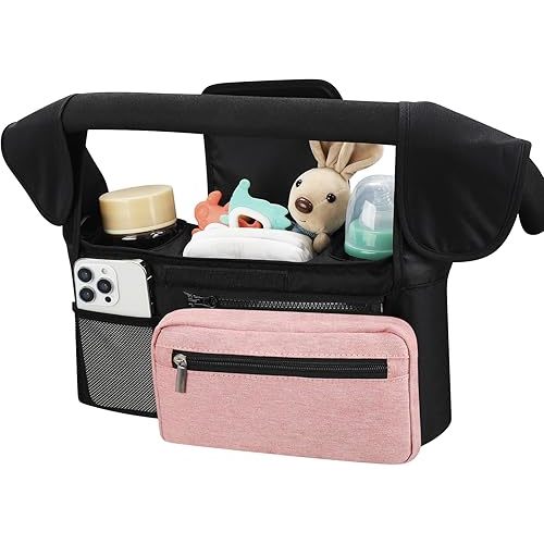Accmor Universal Stroller Organizer with Insulated Cup Holder Detachable Phone Bag and Shoulder Strap,Stroller Bag Caddy Organizer Accessories Fits for Uppababy, Baby Jogger, Britax Strollers