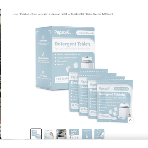 Papablic Official Detergent Deepclean Tablet for Papablic Baby Bottle Washer, 120 Count