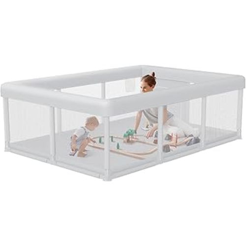 Large Baby Playpen 74x50 Inch PlayPen for Babies and Toddlers, Play Yards for Indoor & Outdoor with Zipper Gates, Breathable Mesh