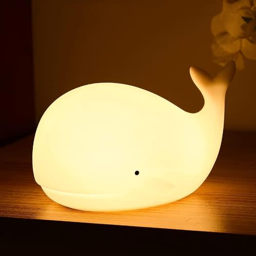 LOVERUIS Whale Night Light Silicone 7 Colors Dimmable 3 Hours Timer Whales Baby Light Decor Room Ocean Baby Nursery Decors Gift Kids