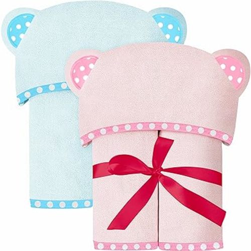 Set of 2 Hooded Baby Towels – Pink and Blue – Luxurious, Large and Super Absorbent – 30 x 30 Inch – Soft and Suitable for Infants, Toddlers and Kids – 400 GSM