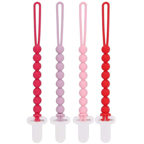 4-Pack Silicone Pacifier Clips with a Woven Rope Shape for Baby Boys and Girls - Flexible and Rust-Free Holders for Teething Relief and Baby Essentials, Safe for Newborns (Grey)