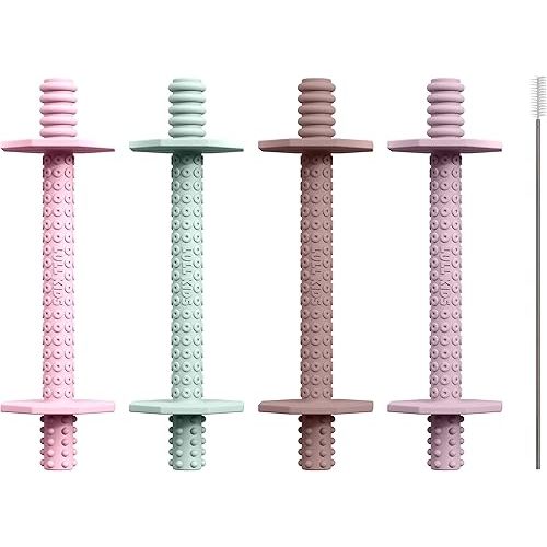 Silicone Baby Teethers 0-6 Months, Textured Baby Teething Toys 3-6 Months, Toddler Molar Teething Relief Sticks, Freezable Chew Straws for Babies 6-12 Month Girl Boy Infant (Spring)