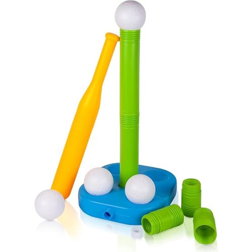Liberry Adjustable T-Ball Set for Kids and Toddlers, Includes Kids Baseball Bat, Adjustable Height Tee Ball Stand, 4 Balls and Weighted Base, Sports Game Toy Gift for Boys Girls