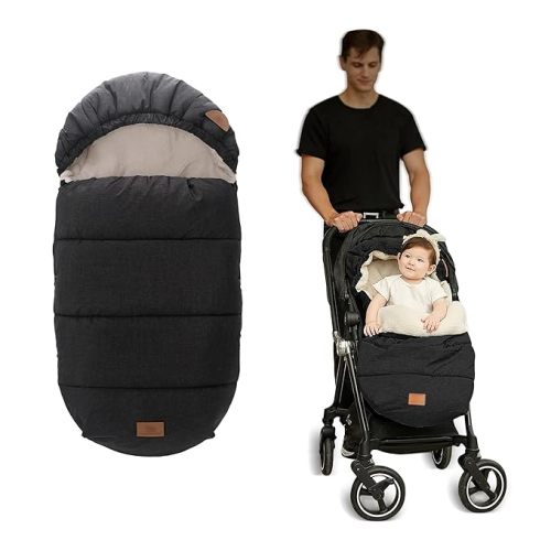 LAT Baby Warm Bunting Bag Universal,Stroller Sleeping Bag Cold Weather,Waterproof Toddler Footmuff(Detachable,Black)