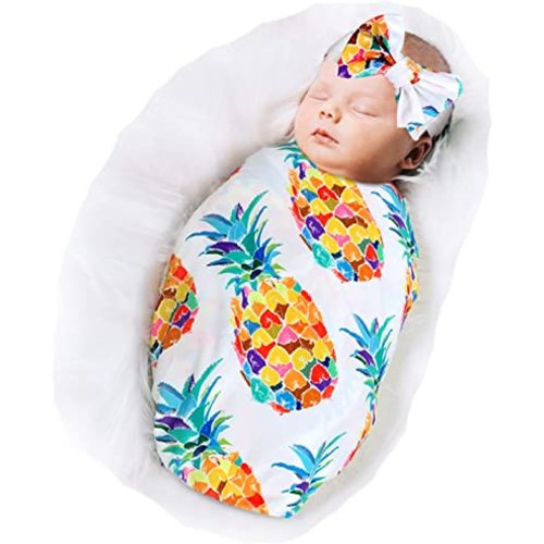 Newborn Receiving Blanket Headband Set - Unisex Soft Baby Swaddle Girl Boy Gifts