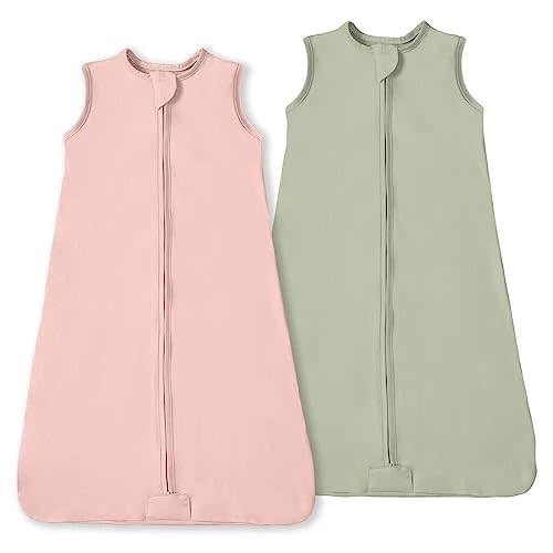 TOTBASIC Baby Sleep Sack 0-3-6 Months Light Wearable Blanket for Babies with 2-Way Zippers, 0.5 TOG Premium Soft Breathable Sleeping Bag for Baby Boys Girls 2-Pack (Pink & Green)