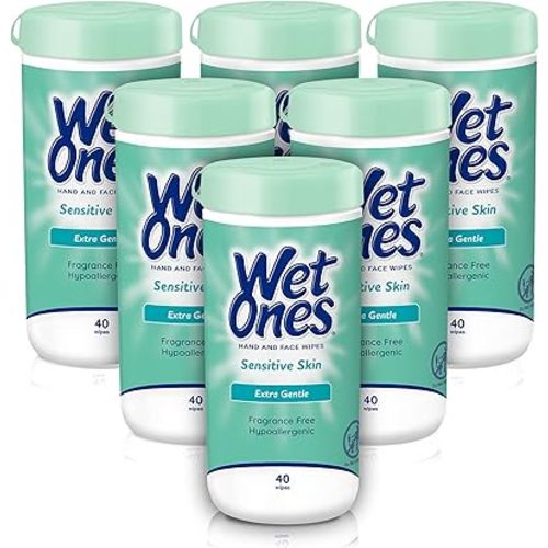 Wet Ones Hand and Face Wipes, Sensitive Skin Wipes | Unscented Wipes, Hand and Face Wipes Sensitive Skin, Wet Ones Sensitive Skin Wipes, 40 ct. Canister (6 pack)