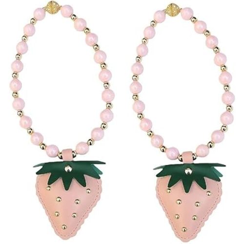 Set of 2 Pink Bead & Fabric Strawberry Curtain Tiebacks - Playful Romantic Holdbacks for Bedroom Living Room