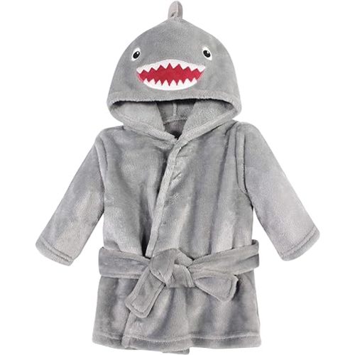 Hudson Baby Unisex Baby Plush Animal Face Bathrobe, Shark, 0-9 Months