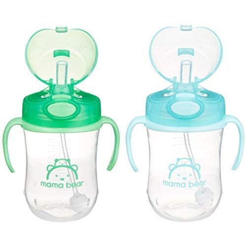 Amazon Brand - Mama Bear Weighted Straw Sippy Cup (Pack of 2)