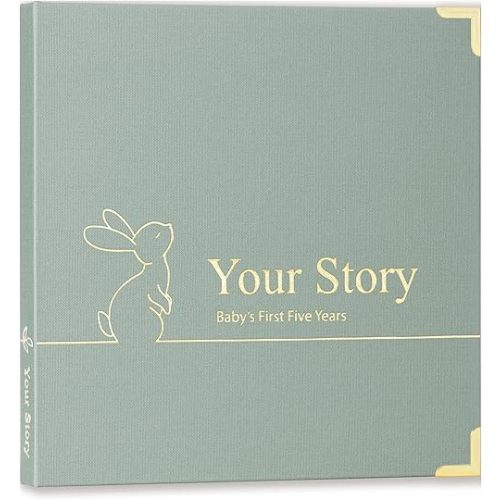 Baby Book Keepsake Boy or Girl Timeless Baby Memory Book First 5 Years for Baby Shower Gender Neutral Baby Scrapbook New Mom Gift Baby Journal from Birth to Age 5 Milestone Book Sage Green