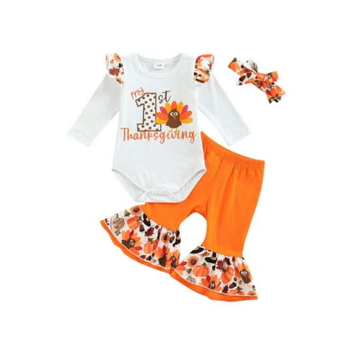 Canis Newborn Baby Girls Cotton Tops Romper Floral Pants 3Pcs Outfits Set Clothes