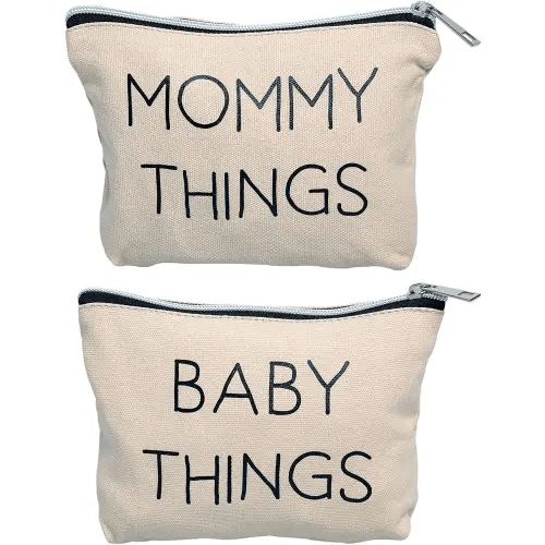 Pearhead Mommy and Baby Canvas Pouch Set, Gift For New Moms, Matching Travel Cases for New Mothers and Expecting Moms, Minimalist Cosmetic and Accessory Bag, Set of 2