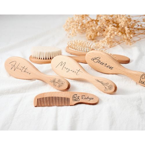 Personalized Wooden Baby Hairbrush Set, Keepsake for Girl or Boy, Custom Baby Birthday Gift, Wooden Hair Brush and Comb for Newborn Gifts