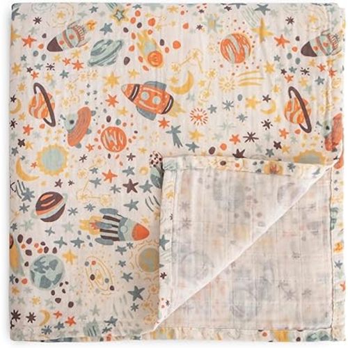 mushie Muslin Baby Swaddle Blanket | 100% Organic Cotton (Space)