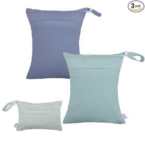 ALVABABY 3 Cloth Diaper Wet Dry Bags Waterproof Reusable with Two Zippered Pockets Travel Beach Pool Daycare Soiled Baby Items Yoga Gym Bag for Swimsuits or Wet Clothes Small medium Large3L-SML04