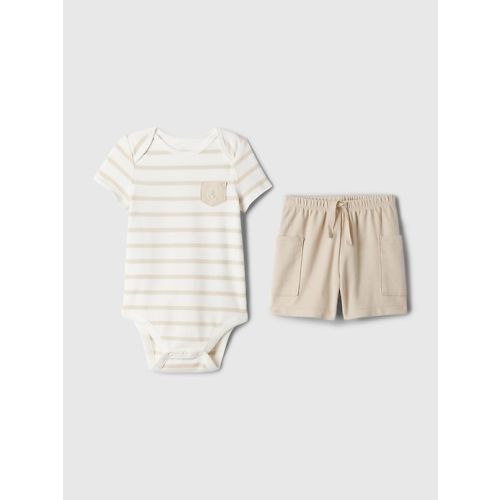 Baby Supima® Bodysuit Outfit Set in bedrock beige, size: 18-24 M