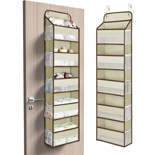 Yecaye 1 Pc Over the Door Organizer with 5 Bins 10 Side Pockets, 44lbs Load Hanging Bathroom Organizer, No Tilt Closet Organizers and Storage for Bedroom, Baby Organizer for Extra Storage, Grey