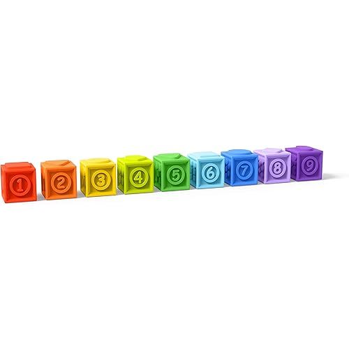 Bright Starts KaledioCubes 9pk Stack & Squeeze Blocks Baby Bath Toys - Play & Learn with Colors, Numbers & Shapes, Ages 3 Months+, Multicolor
