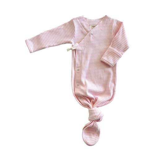 Pink Stripe / Organic Ribbed Kimono Knot Gown