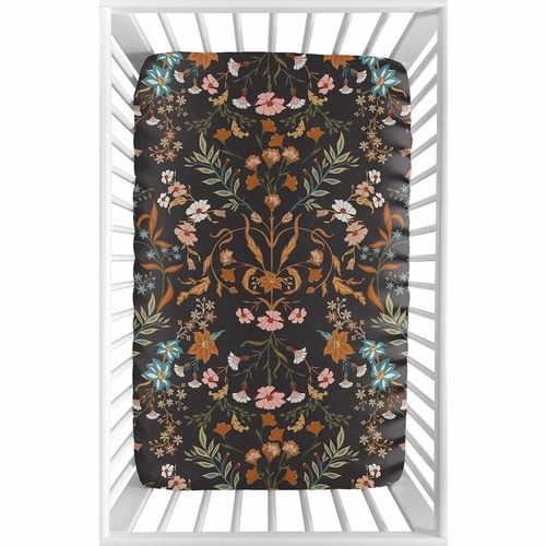 Wildflower Black and Orange Crib Sheet (Mini)