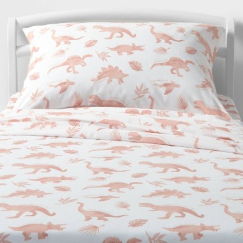 Dinosaur Cotton Kids' Sheet Set Pink - Pillowfort™, Size: Toddler