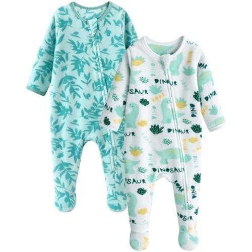 Fleece Baby Pajamas Baby Sleepers for Newborn 0-3 3-6 6-9 Months 2Pcs Footie Pajamas Baby Boys Girls Clothes