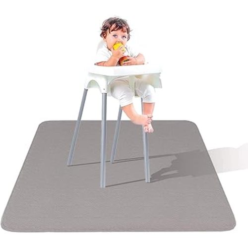 Leather Splat Mat - Waterproof Baby High Chair Floor Mat | High Chair Mat | Splat Mat for Under High Chair | Baby Food Mat | Splash and Spill Mat | Under Highchair Mat (Grey-Square)