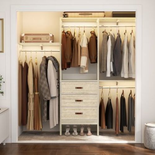 Aheaplus 60'' Closet System with Fabric Drawers, Walk-in Closet Organizer with Hanging Rods and Adjustable Shelves