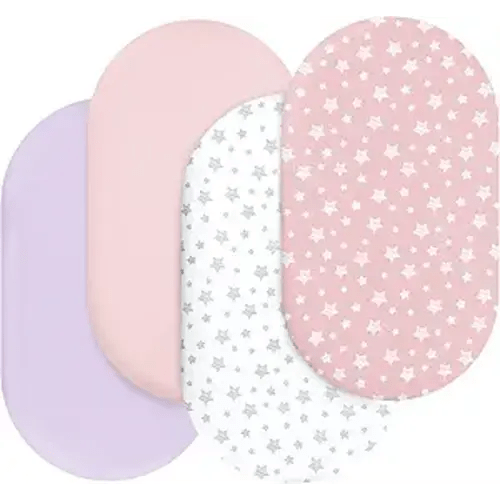 Bassinet Sheets Set 4 Pack for Baby Girl, Universal Fit for Oval, Hourglass and Rectangular Mattress, Pink