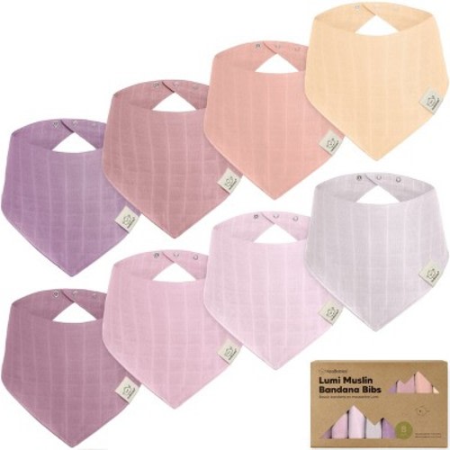 8pk Lumi Muslin Baby Bibs, Bandana Bibs for Baby Boy, Baby Girl, Muslin Drool Bib for Newborn, Toddler, Color: Lavender  - Out of Stock