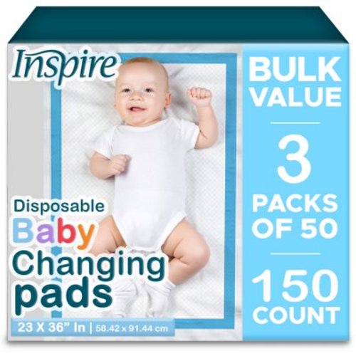 Inspire Disposable Baby Changing Pads, Waterproof Potty Training Diaper Changing Liners, Moderate Absorbency, 23 inches X 36 inches, 150 Count