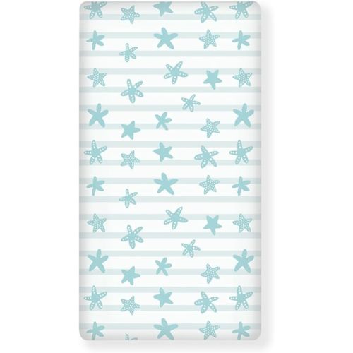 Starfishes and Stripes Fitted Crib Sheet Ocean Stars Standard Crib Mattress Fitted Sheet Teal White Nautical Toddler Bed Mattress Sheets Crib Mattress Sheet 28"x52"