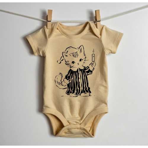 Vintage Cat in Nightgown, sleepytime, bedtime, Baby, Bodysuit, One Piece, Newborn Outfit, Baby Shower gift, Shirt, pregnancy announcement