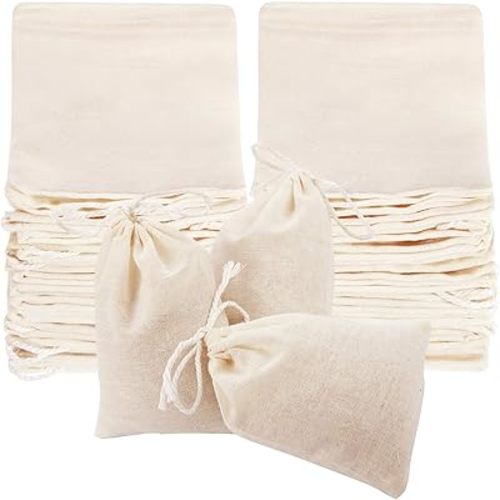 Boao 50 Pcs Cheese Cloth Tea Bags 4 x 3 Inch for Straining Reusable Tea Filter Loose Empty Soup Spice Bags for Cooking Cold Brew Coffee Muslin Strainer