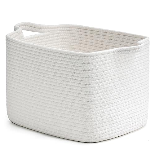 INDRESSME White Woven Storage Basket, Baby Gift Basket for Nursery, Clothes Basket for Shelves, Small Laundry Basket, Decorative Basket for Toys, Books, 13 x 10 x 9 inches