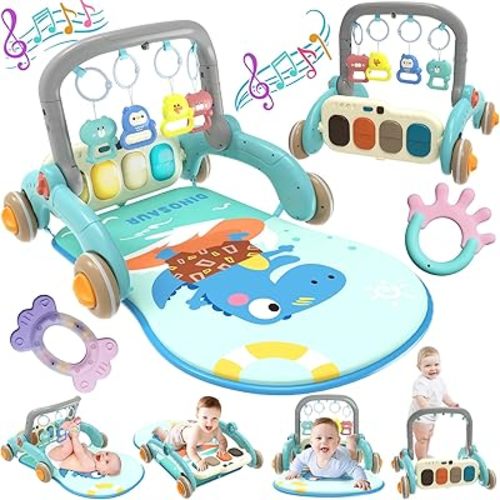 Baby Play Mat Walker, Multifunctional Baby Activity Center with Kick and Play Piano Gym for Baby 0-3-6-9-12 Months, Tummy Time Mat for Walker for Baby Girl boy 6-12 Months(Blue)