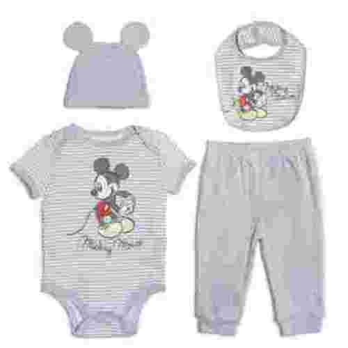 Disney Baby Boys Mickey Mouse Bodysuit Pants Bib Hat, 4-Piece Set (3-6 Months)