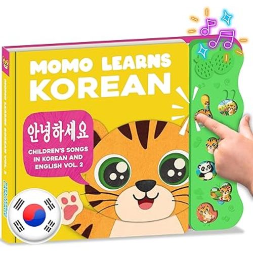 New! Learn Korean for Kids, Momo Learns Korean Vol. 2, Bilingual Korean Baby Book for Kids, Babies & Toddlers 1-3, Kids Board Book w/ Hangul, First Words & Songs, Language Toy for Preschoolers 0-3