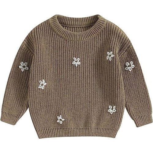 Baby Knit Sweater Blouse Pullover - Floral-knit Khaki - 0-3M