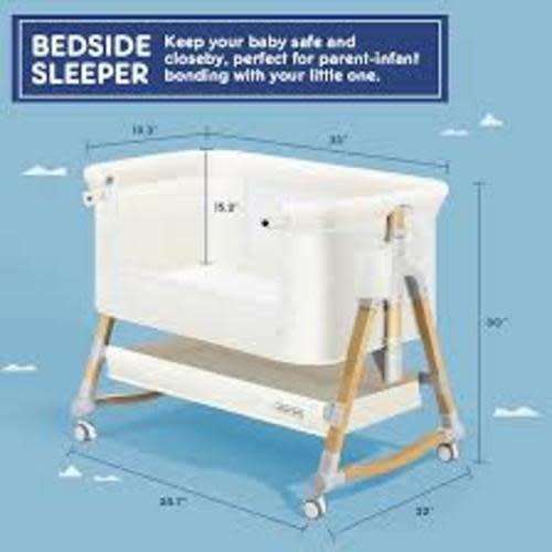 HARPPA Cuddly 3-in-1 Baby Bassinet Bedside Sleeper for Reflux | Attaches to Bed, Adjustable 5 Heights, Non-Toxic & CPSC Certified | Sturdy Aluminum Frame, Portable Wheels, Tool-Free Setup, Gentle Rocking | Perfect for Newborns, Infants, Small Spaces & Saf