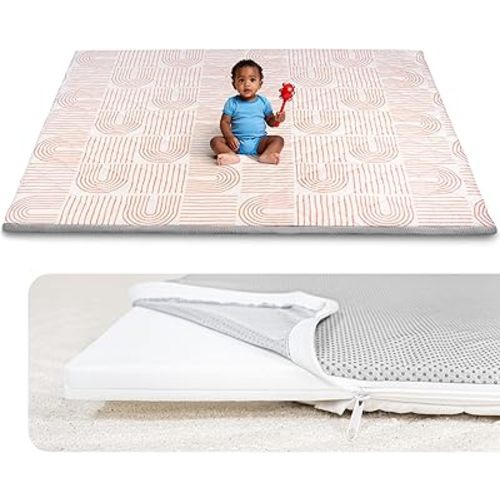 Foam Baby Play Mat 71x59, Removable and Machine Washable Cover, Thicken Cushioning Playmat and Perfect for Playpen, Non-Slip Bottom, Easy to Clean for Infants, Toddlers & Babies(Rainbow)