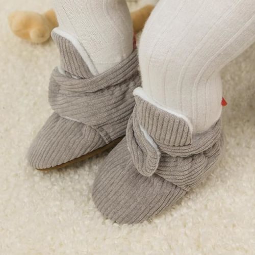 HsdsBebe Unisex Newborn Baby Cotton Booties Non-Slip Sole for Toddler Boys Girls Infant Winter Warm Fleece Cozy Socks Shoes