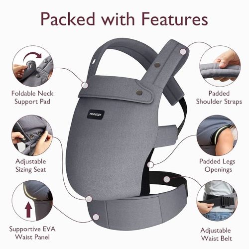 Momcozy Baby Carrier Newborn to Toddler - Ergonomic, Cozy and Lightweight Infant Carrier for 7-44lbs, Effortless to Put On, Ideal for Hands-Free Parenting, Enhanced Lumbar Support, Grey - Cotton-Grey