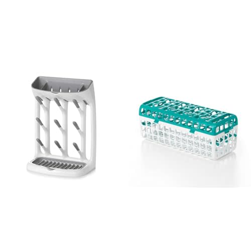 OXO Plastic Drying Rack for Bottles & Dishwasher Basket for Parts, Teal, 1 Count