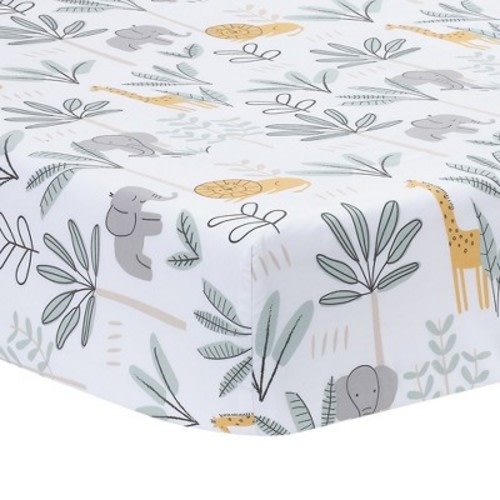 Lambs & Ivy Jungle Adventure 100% Cotton Baby/Toddler Fitted Crib Sheet - White