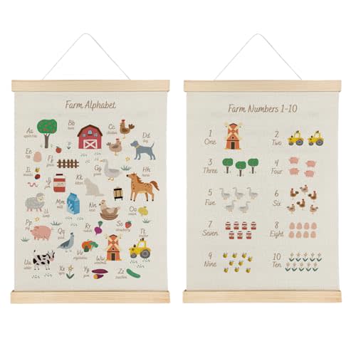 Qvapt Farm Animal Number Alphabet Poster Set - Farm Animal Number Alphabet Playroom Nursery Wall Art, Playroom Nursery Decor,Fram Animal Posters 12x16 with Hanger